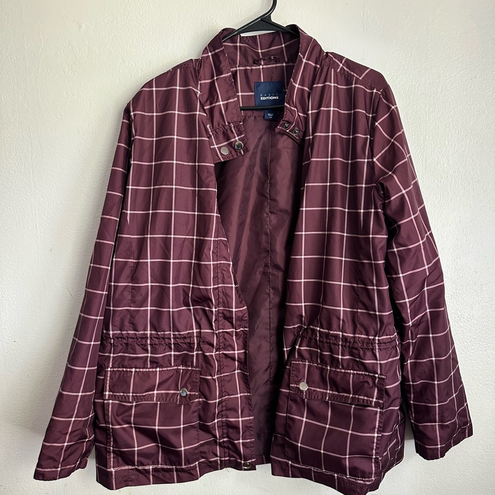 Basic Editions Burgundy Plaid Utility Jacket